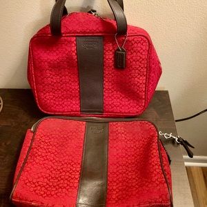 Bundle of (2) Coach Red Signature Toiletry/Makeup Cases
